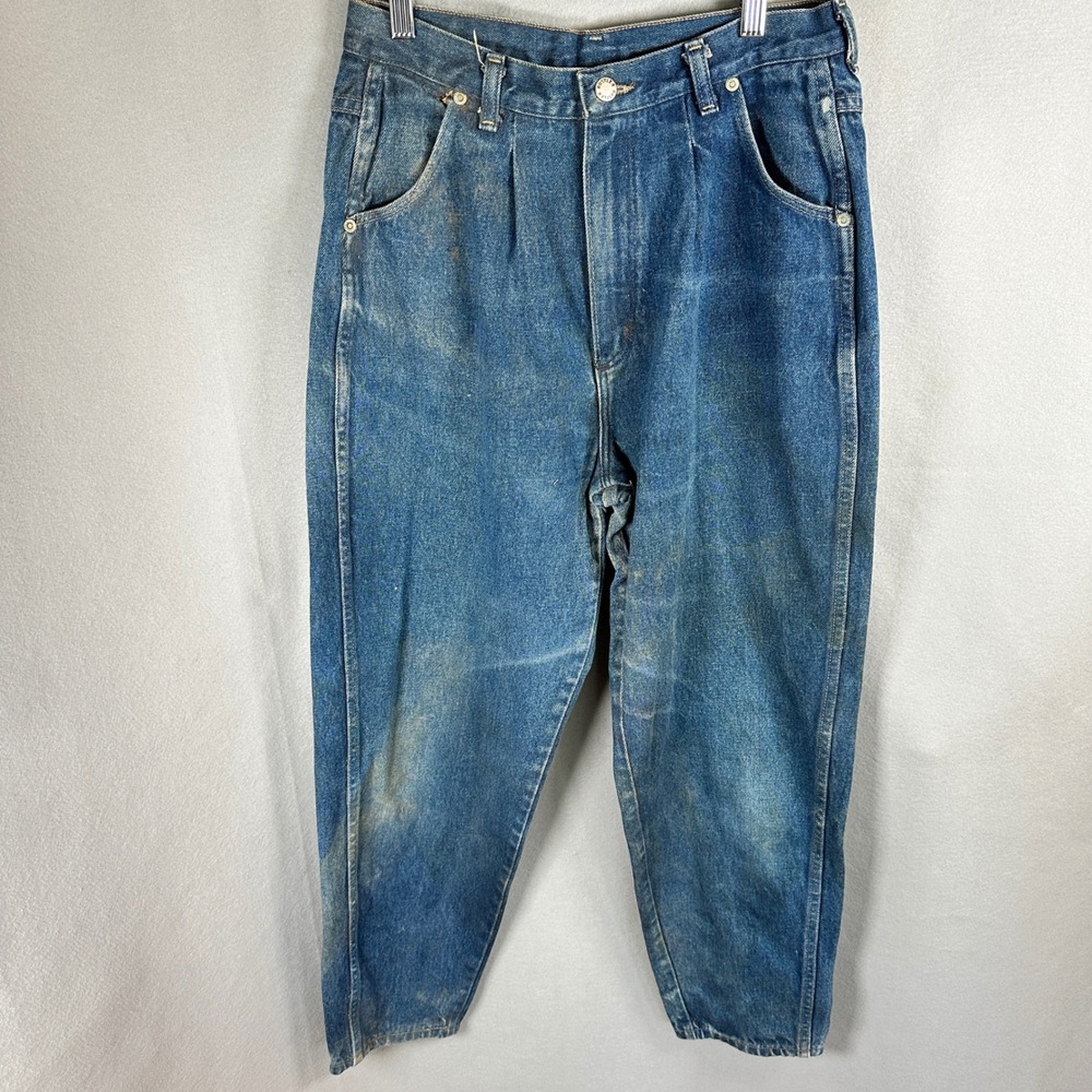 VTG Rustler Jeans Women 14 W28 L27 Tapered Medium Blue Pleated Denim Vintage GUC